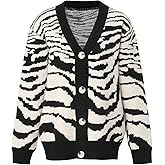 Women's Button Down V Neck Zebra Striped Open Front Cardigan Sweater Casual Coat