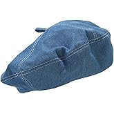 Ausing Denim Beret Hat for Women French Hat Fashionable Artist Hat Soft Cotton Beret Hat Casual Sun Hat with Adjustable Strap