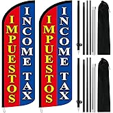 SmoothNovelty 2 Sets 8.2 ft Impuestos Income Tax Feather Flag Banner with Pole Kit Tax Swooper Signs for Business Outdoor Advertising