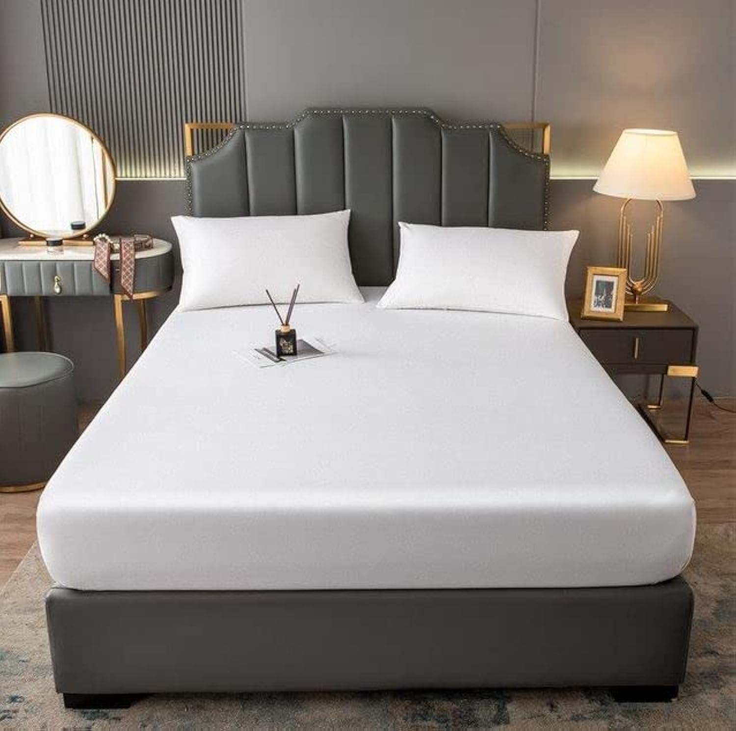 Fitted Sheet 100% Egyptian Cotton 600 Thread Count 16"/40CM Extra Deep Pocket Bottom Sheets - Satin White Grey Luxury Mattress Topper Bed Sheets Double King Superking (White, Double) — image 1