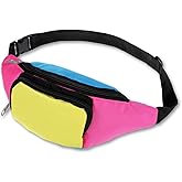 Pink Neon Retro 80s Fanny Pack with 2 Pockets Hands-free Small Belt Bags for Women Men Travel Halloween Party 80s Vintage Rave Holiday Festival Party Accessories Colorful