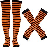 Tongcloud Women's Striped Knee High Socks, Over Knee Thigh High Socks, Arm Warmer and Fingerless Gloves Set