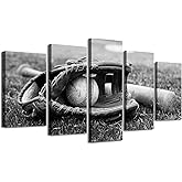 Baseball Decor Sports Wall Art Black and White Man Cave Sport Decoration Themed Posters for Mens Bedroom Boys Room Vintage Lawn Ball Glove Pictures Canvas Prints Home Artwork Framed 40" W x 22" H