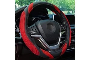 XCBYT Steering Wheel Cover - 14.5-15 Inch Car Microfiber Leather Steering Wheel Wrap Black Red Sports Fan Design Non-Slip for Man Women