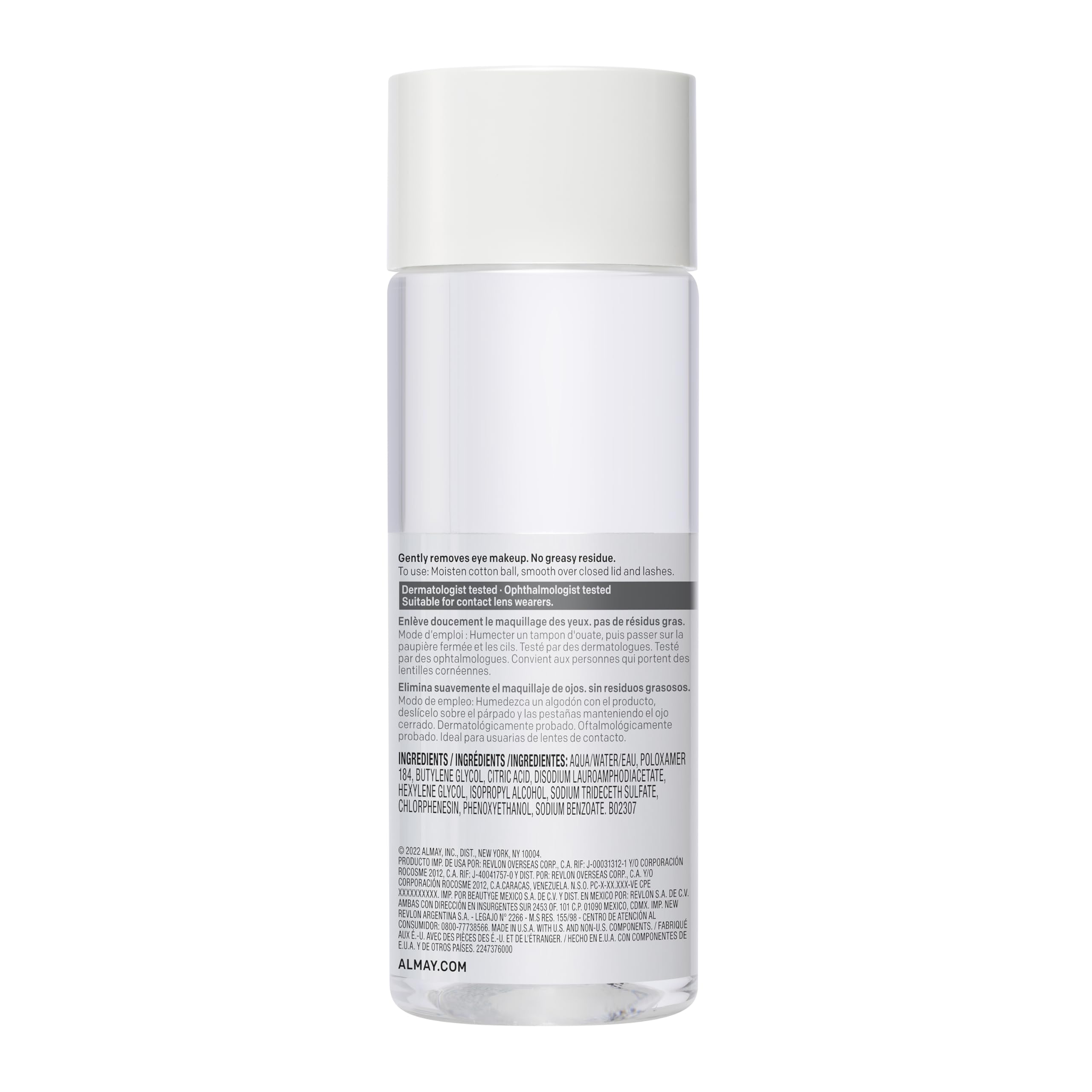 Almay Eye Makeup Remover Liquid with Aloe, Oil-Free, Hypoallergenic, Dermatologist & Ophthalmologist Tested, 4 fl oz