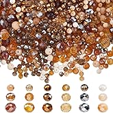PONABEADIY 1 Box 1050PCS 18 Styles Briolette Faceted Rondelle Glass Beads with Holes Brown AB Color Plated Transparent Round Spacer Loose Bead for Jewelry Making Necklaces Bracelet DIY Craft Supply
