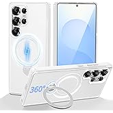 3-in-1 [360° Spin Stand+Magnetic+Ring Holder] Case for Samsung Galaxy S25 Ultra Fit for MagSafe, Military Grade Protective, Translucent Matte Cover S25 Ultra Phone Cases for Women/Men 6.9‘’Transparent