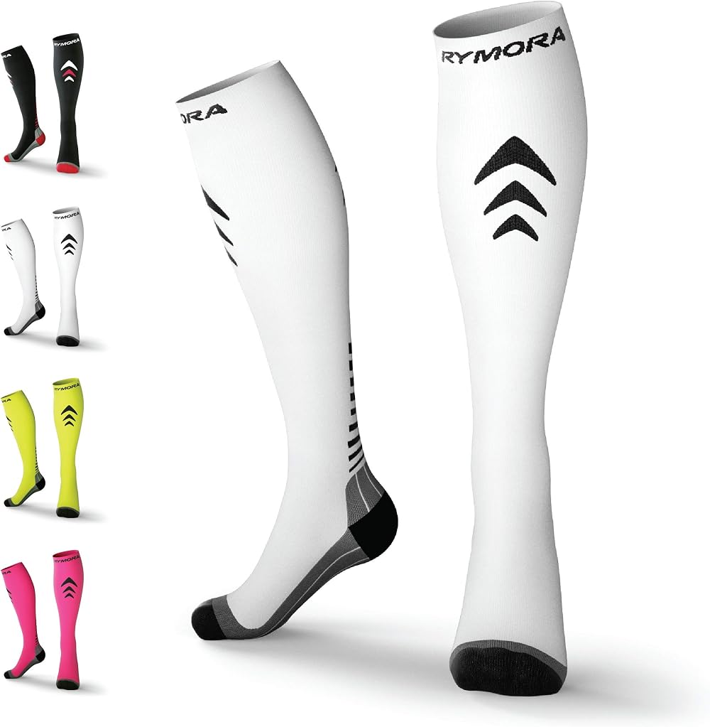 Rymora Compression Socks for Men and Women Cushioned White UK 7-10 EU 40-44