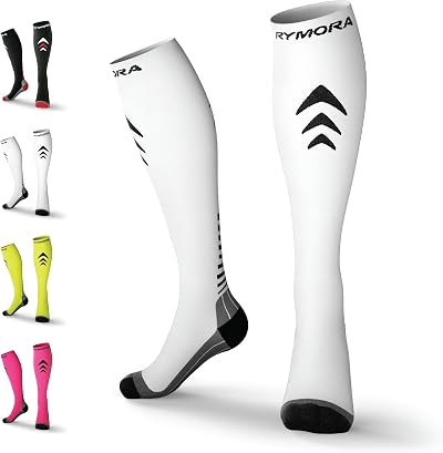 Rymora Compression Socks for Men and Women Cushioned Large White UK 10.5-13