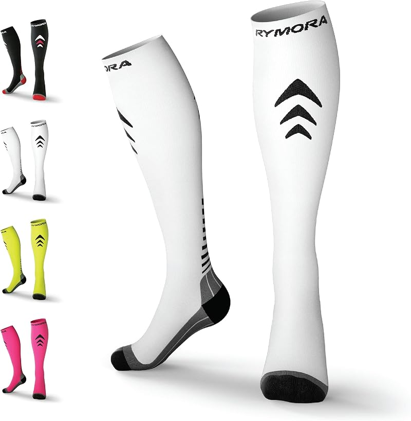 Rymora Compression Socks for Men and Women Cushioned White UK 7-10 EU 40-44