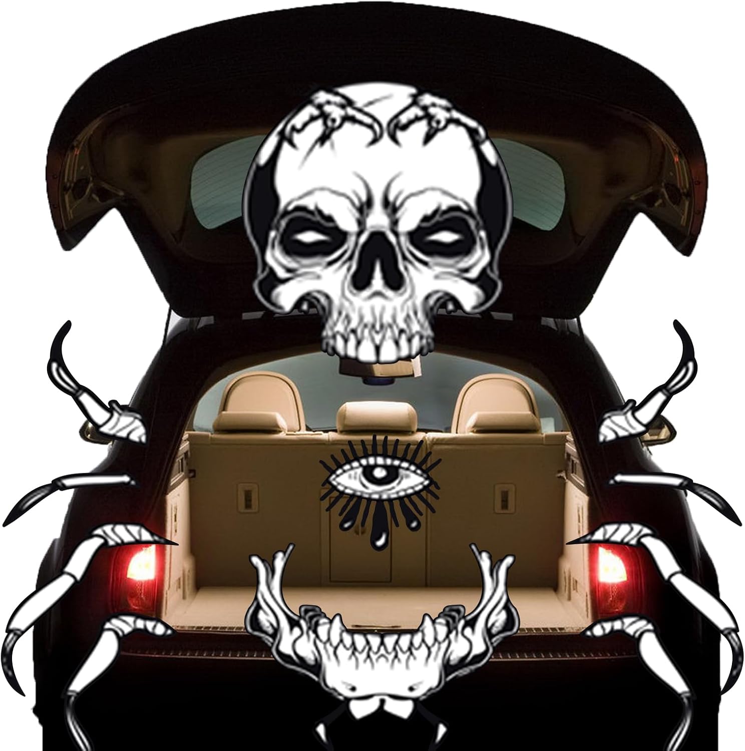 Garage Door Decorations - Trunk Or Treat Car Decorations Kit for SUV, Halloween Garage Door Decorations with Skull, Spider Tentacle, Eyes, Fangs, Double Side Stickers for Car SUV Truck, Halloween Scary Decorations