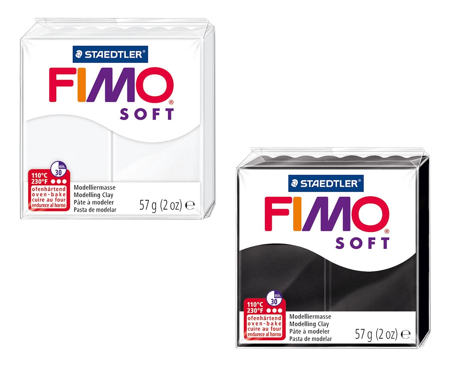 STAEDTLER 10123817 8020 AMZ 1 - Fimo Soft Modelling Clay, 2 Blocks, 57 g, Black/White