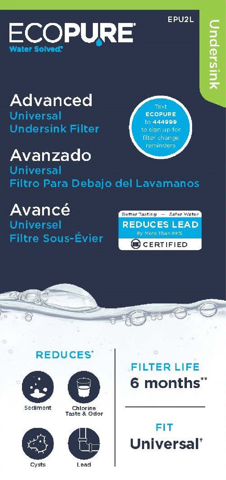 EcoPure EPU2L Replacement Water Filter, White/Blue