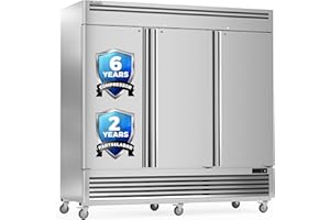 Coolski Commercial Freezer 82" W, 72 Cu.ft Stainless Steel Reach In Upright Freezer 3 Door, Auto-Defrost, 12 Adjustable Shelves, -13 to -5℉ Temp Control, LED Light, 5 Wheels
