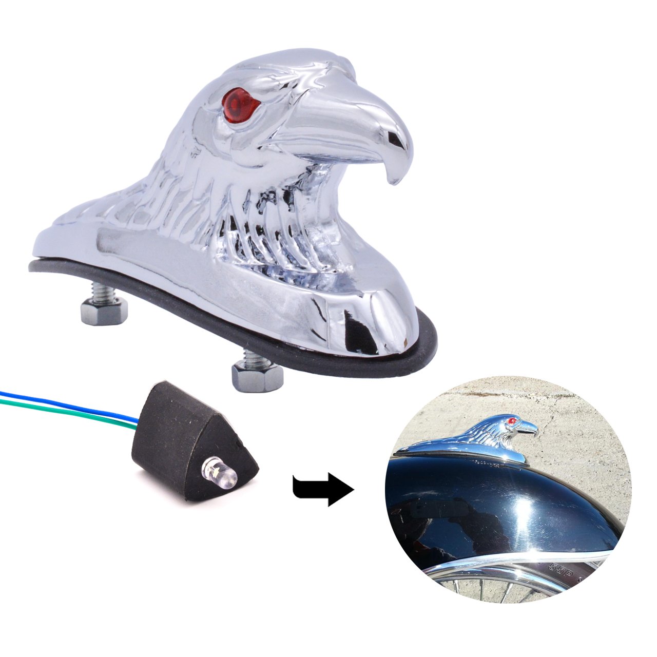 Lighted Red with Ornament Head Eagle Motorcycle KaTur Eyes Car