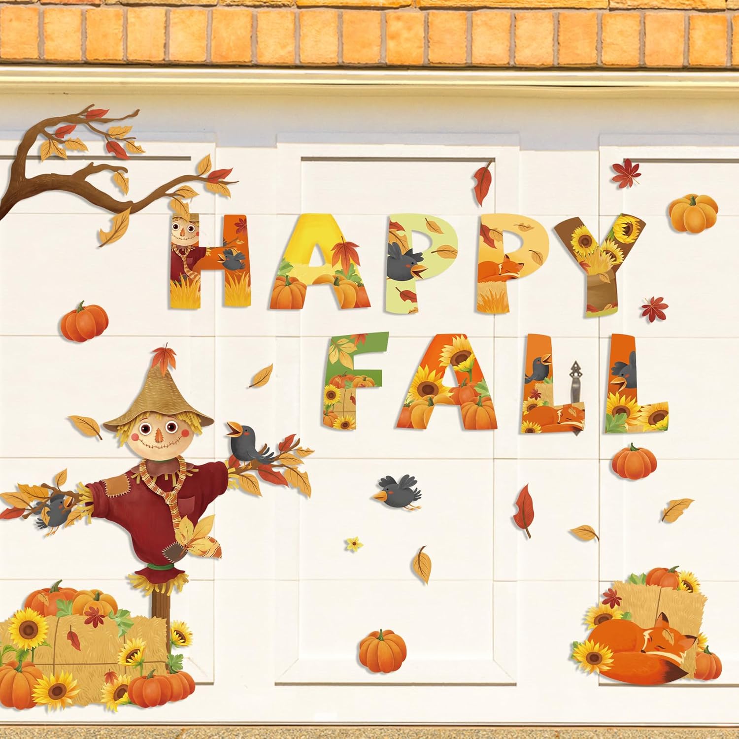 Garage Door Decorations - Fall Garage Door Magnets Decorations - 37 Pcs Thanksgiving Autumn Fall Holiday Scarecrow Magnets Decals Stickers for Garage Door Fridge Car Dishwasher Decor