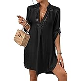 Bsubseach Women’s Swimsuit Coverup V Neck Bathing Suit Cove Up for Swimwear Long Sleeve Beach Dress Shirt
