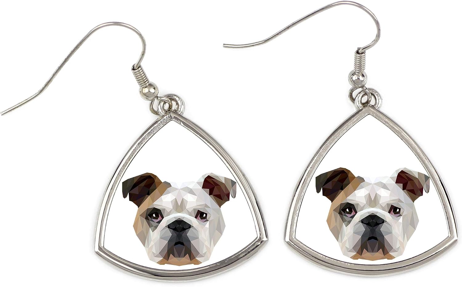 English Bulldog, collection of earrings with purebred dog, geometric