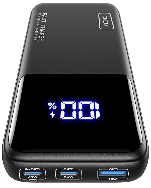 INIU 65W Laptop Power Bank, 20000mAh Portable Laptop Charger, High Capacity USB C *2 + USB A External Battery Pack, Travel Powerbank for MacBook Pro iPad Steam Deck iPhone 17 16 Samsung S25 etc