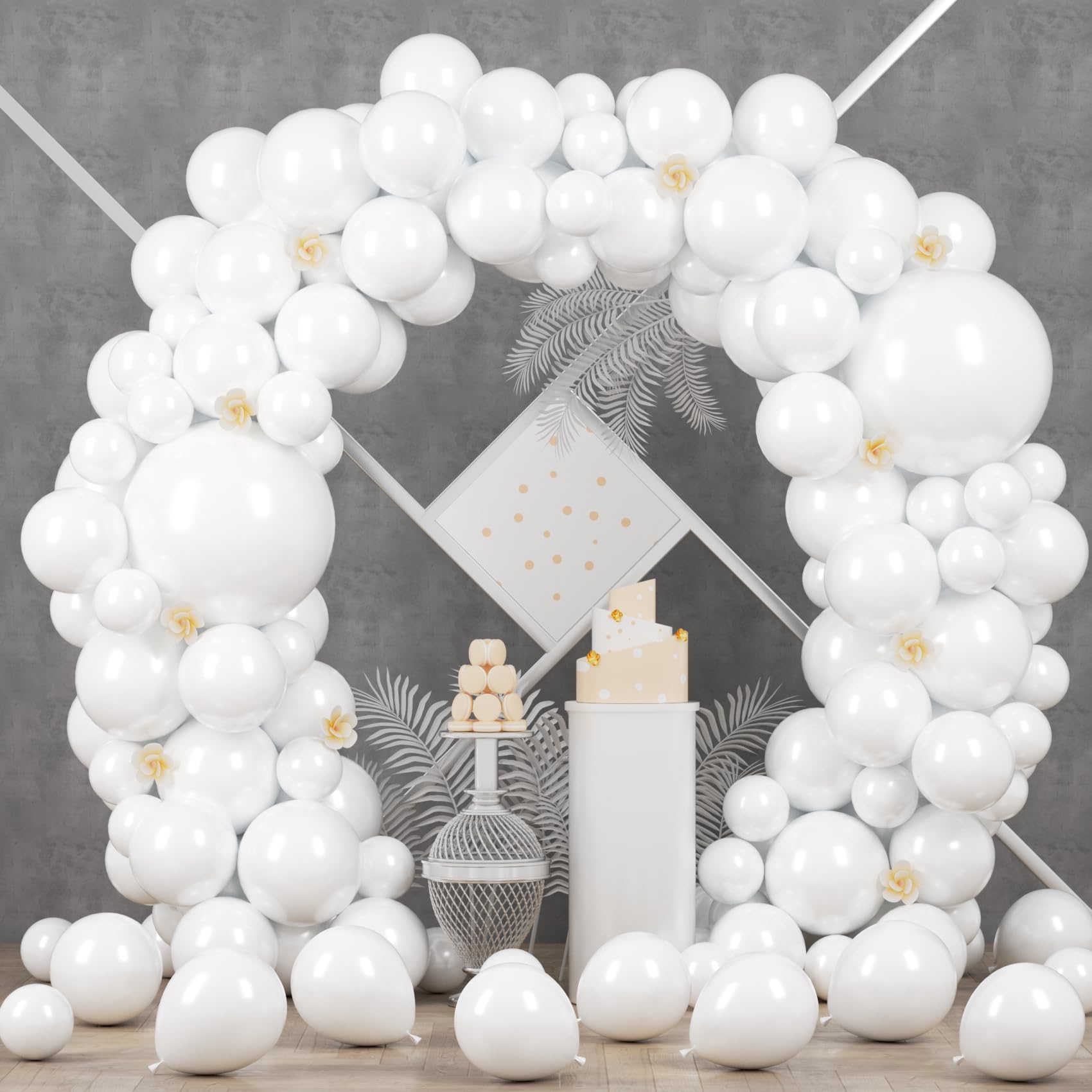 Photo 1 of Voircoloria 90pack White Balloons Different Size 18/12/10/5 Inch Pearl White Balloon Garland Arch Kit for Wedding, Birthday, Graduation, Bridal Shower, Baby Shower, Bachelorette Decorations