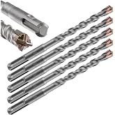 Wensilon Concrete Drill Bit 5pcs 3/8" X 6"-4" Cross-Type Double Thread Carbide Material Suitable for Concrete, Brick, Cement Walls, Stone, Hammer Drill Bits for Concrete