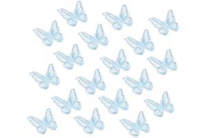 PATIKIL 20Pcs Butterfly Appliques Embellishments, 2.4 Inches Double Layer Lace Organza Butterfly Patches Sew on Appliques for Wedding Bride Dress Clothes Hat Curtain, Light Blue