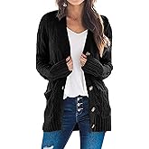 PRETTYGARDEN Women's Open Front Cardigan Sweaters Fall Fashion Button Down Cable Knit Chunky Winter Clothing Outerwear Coats