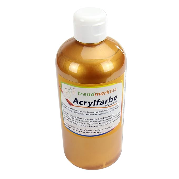 trendmarkt24 Acrylfarbe Gold | Farbe 500ml | flüssige Malfarben ? Gute Qualität hohe Deckkraft ? Für: Holz, Glas, Gips, Ton, 