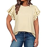 Eytino Womens Plus Size Tops Short Sleeve Round Neck Hollow Out Casual Loose Tunic Tees Shirts(1X-5X)