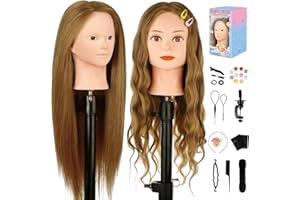 TWOWIN 26"-28'' Mannequin Head with 90% Human Hair, Maniquine Maniquins Head Real Hair for Cosmetology Training Mannequin Head Manican Manikin Doll Head for Hair Styling Braiding Makeup Practice (No Makeup)