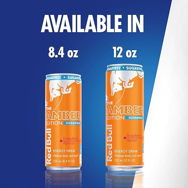RED BULL AMBER EDITION SUGAR FREE ENERGY DRINK, STRAWBERRY APRICOT, WITH 114MG CAFFEINE PLUS TAURINE & B VITAMINS, 12 FL OZ, PACK OF 24 CANS