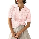 MURMUREY Womens Short Sleeve V Neck Sweaters Cable Knit Collared Pullover Sweater 2024 Trendy Comfy Polo Shirts