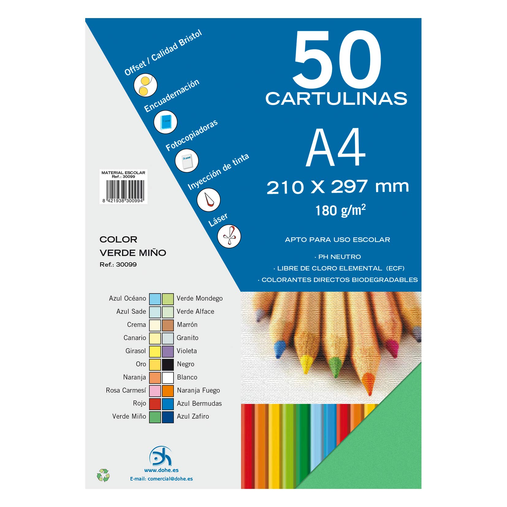 Dohe – Pack of 50 Pieces of Card, A4 Verde Miño