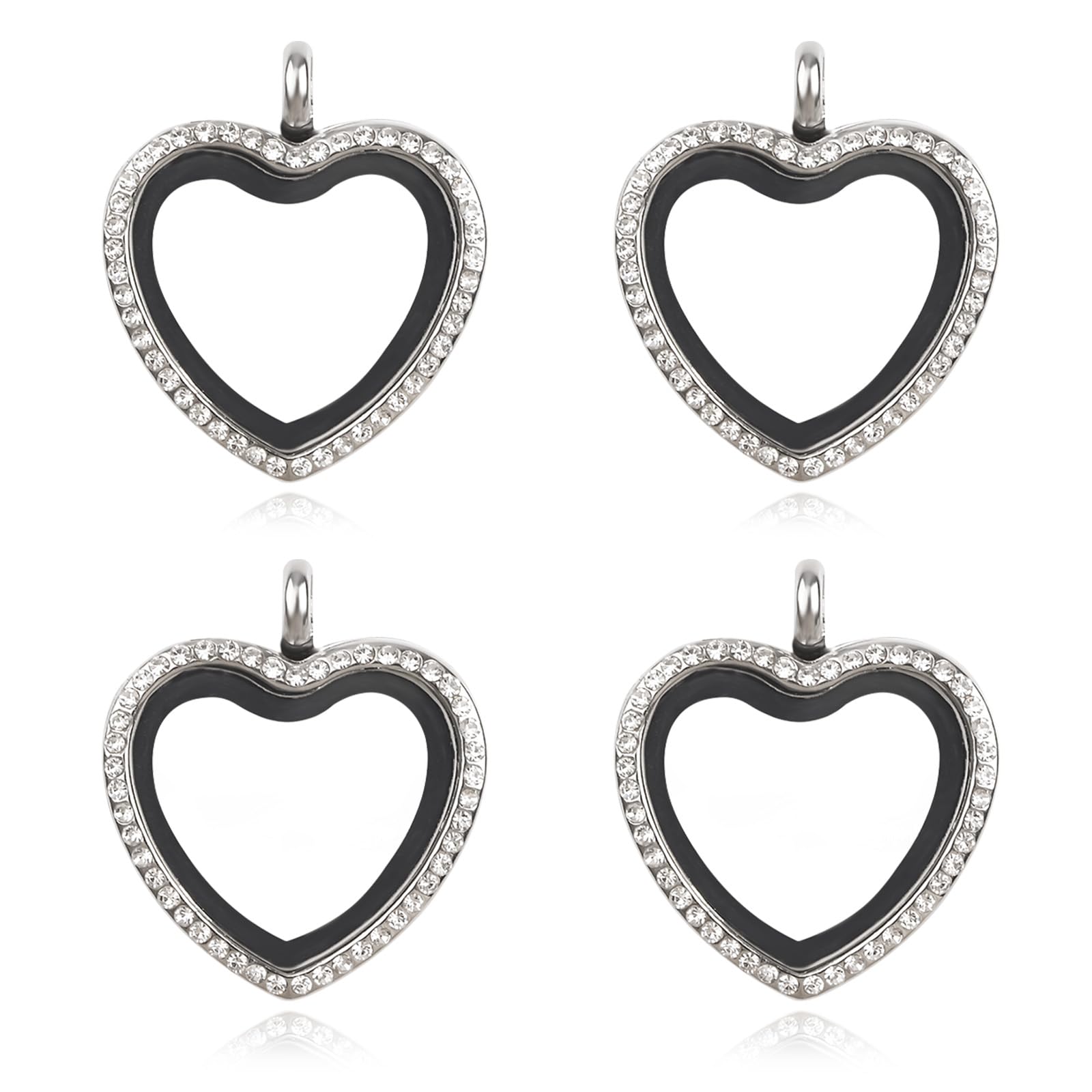 WANDIC Rhinestone Photo Charm, 4 Pcs Heart Shaped Crystal Photo Pendant Bridal Wedding Bouquet Charms Memory Lockets for 2 Pictures