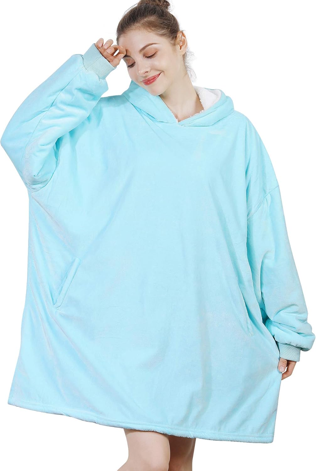 AmyHomie Blanket Sweatshirt, Oversized Sherpa Hooded Sweatshirt,Wearable Fleecehug Hoodie Blanket with Pocket for Adults & Kids & Teen