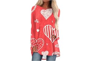 WPOUMV Valentine's Day Shirts for Women Cute Love Heart Print Long Sleeve Blouse Casual Tunic Tops to Wear with Leggings