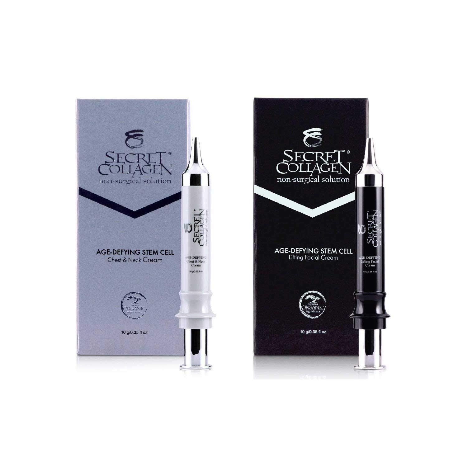 Age-Defying Apple & Grape Stem Cell Chest & Neck Cream + Lifting Facial Cream (2 Pack Bundle) | Bio Organica Collagen & Retinol Booster | Cell Rejuvenation | Reduce Dark Spots | Blackheads | Lifting |