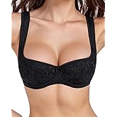 HACI Balconette Bra for Women Sexy Scoop Neck Low Cut Everyday Push Up Demi Half Cup Lightly Padded Shelf Underwire