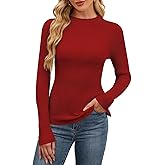 QACOHU Womens Fall Long Sleeve Ribbed Knit Sweater Crewneck Casual Slim Fit Pullover Jumper Tops
