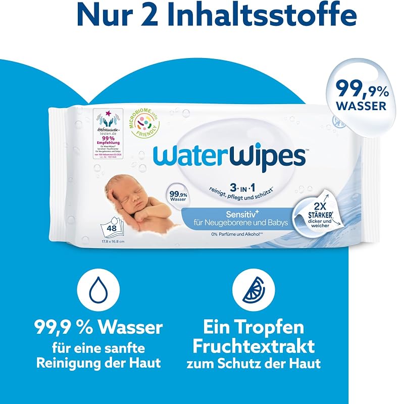 Sensitive+ Newborn & Baby Wipes, 99,9% Wasser, 18 Pack