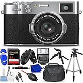 SSE FUJIFILM X100VI Digital Camera (Silver) 16821822 - SD 64GB Memory Card, 72' Tripod, Pistol Grip, Medium Gadget Bag, HDMI A-A, Starterkit and More (12PC Bundle Accessory Kit)