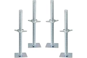 Noliven 18" Scaffold Adjustable Leveling Jack Solid Screw Jacks, Galvanized Screw Solid Stem with Base Plate, 4 Pack