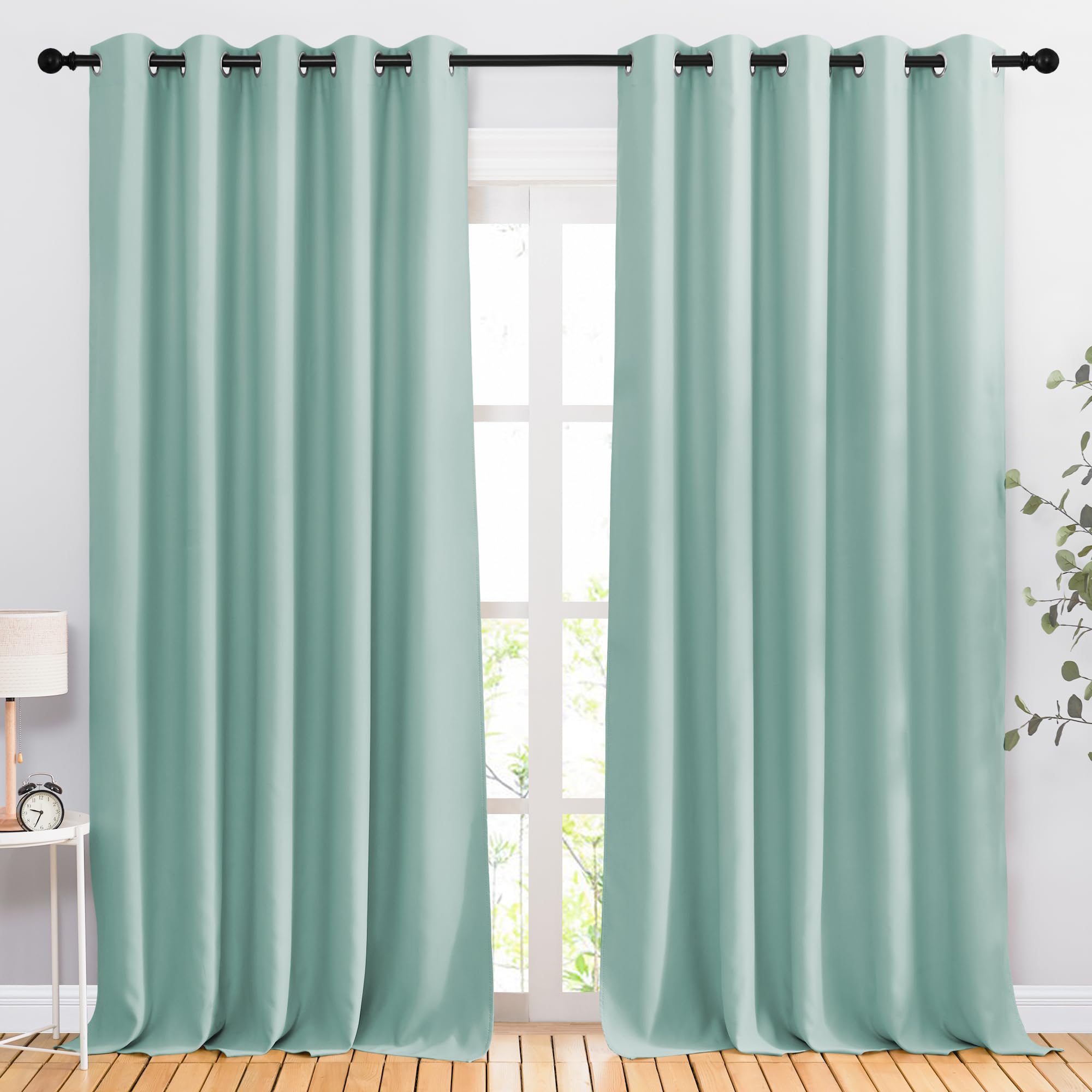 NICETOWN Room Darkening 118 inch Long Curtains, Grommet Thermal Drapes Weighted Room Divider Wide Window Treatments for Living Room, W66 x L118, Aqua Blue, 2 Panels Image