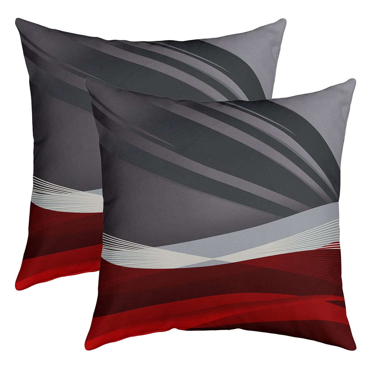 Loussiesd Set of 2 Throw Pillow Covers Geometric Strip Lines Cushion Case for Home Living Room Decor Reversible Modern Abstract Art Red Black Grey Decorative Throw Cushion Case 18x18 Inch