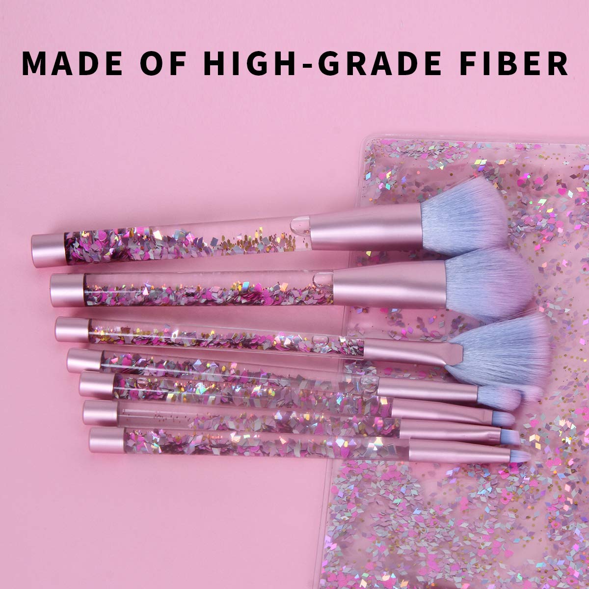 Sparkle Makeup Brushes Set with Fan Brush,Colorful Beautiful Sparkles Bronzer Blush Power Fan Lip Eyeshadow Eyebrow Eye Blender Brush