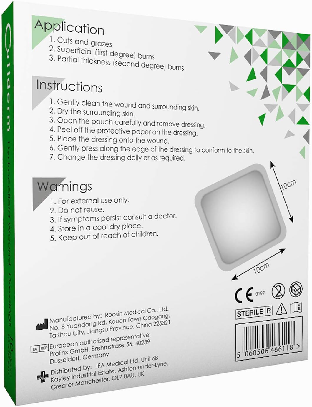 Pack of 10 Cutiderm Sterile Hydrocolloid Adhesive Wound Dressing 10cm x