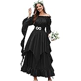 KWSTAIN Renaissance Dress Women Victorian Medieval Gothic Witch Fairy Wedding Beige Off Shoulder Puff Sleeve Ruffle Dresses