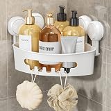 LEVERLOC Corner Suction Shower Caddy White Clear No Drilling Bathroom Organizer view 1