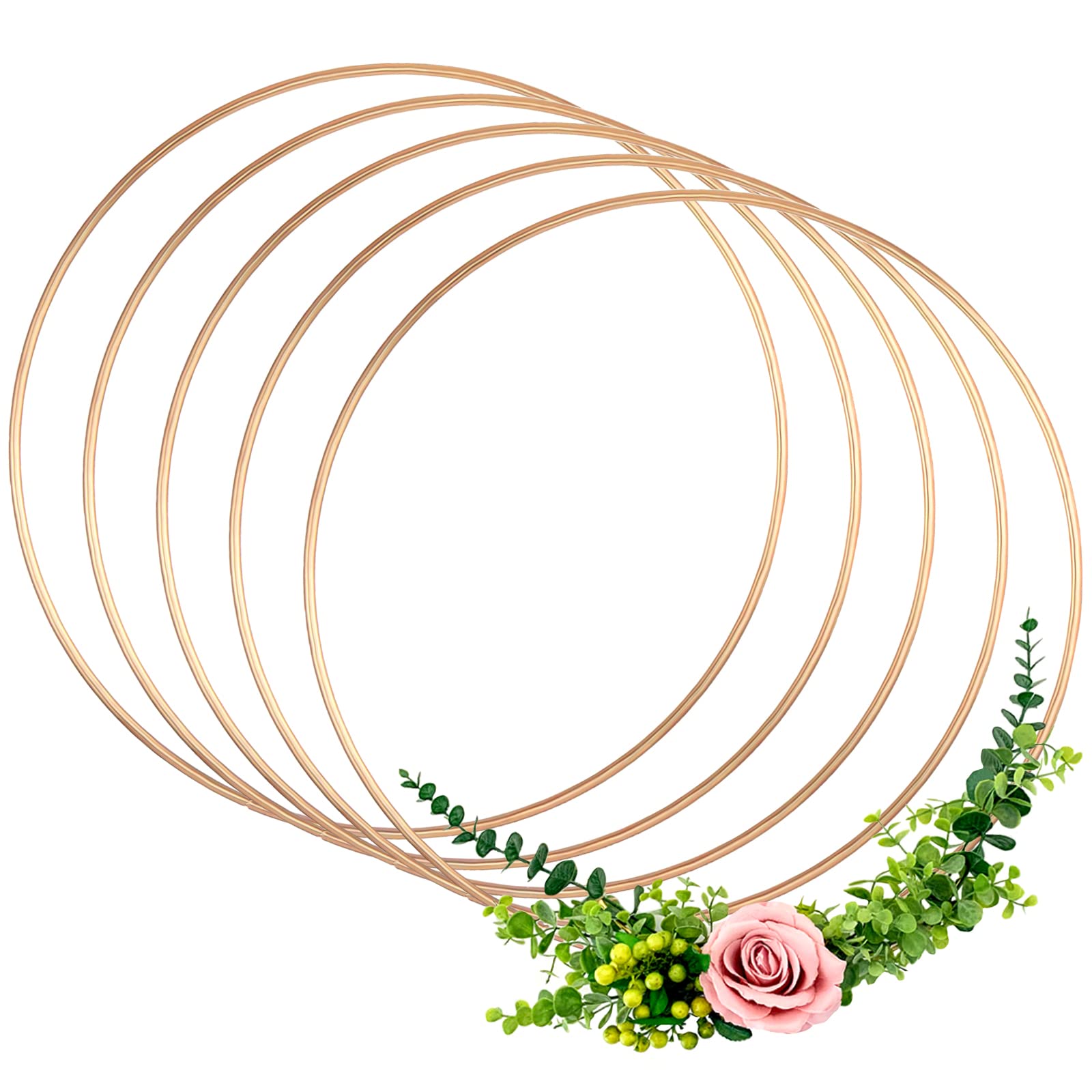 Anvin 5 Pack Metal Craft Rings 20cm Large Hoops Steel Macrame Rings Big Round Hoops for Dream Catchers Festival Wreaths Macrame DIY Arts and Crafts Projects(Rose Gold, 20cm Diameter)