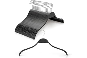 TOPIA HANGER Slim Wooden Hangers with Extra Soft Non-Slip Rubber Grips, 18-Pack High-Grade Fashion Black Hanger No Shoulder Bump for Sweater, Camisole, Jacket, Dress, Coat-CT16B